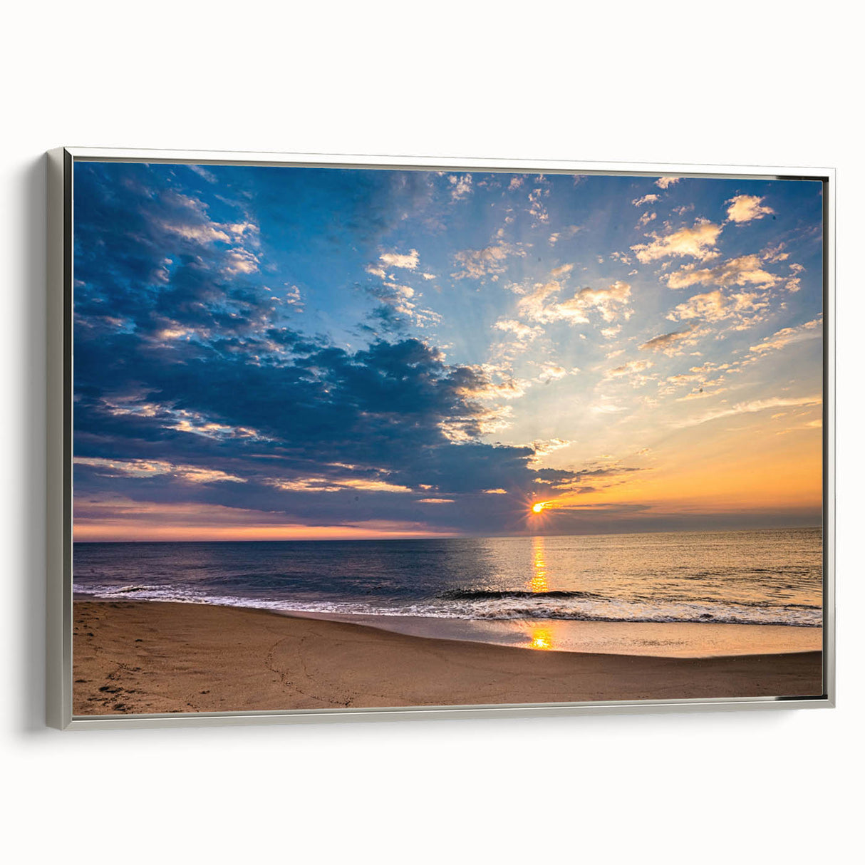 Framed canvas featuring a vintage-style landscape painting of Virginia with colorful art elements and a black background.