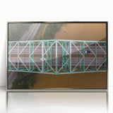 Mid-century modernist art depicting West Virginia scenery in muted earth tones on a framed acrylic.