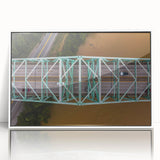Acrylic print of a West Virginia landscape, featuring muted green and blue tones in an art deco style.