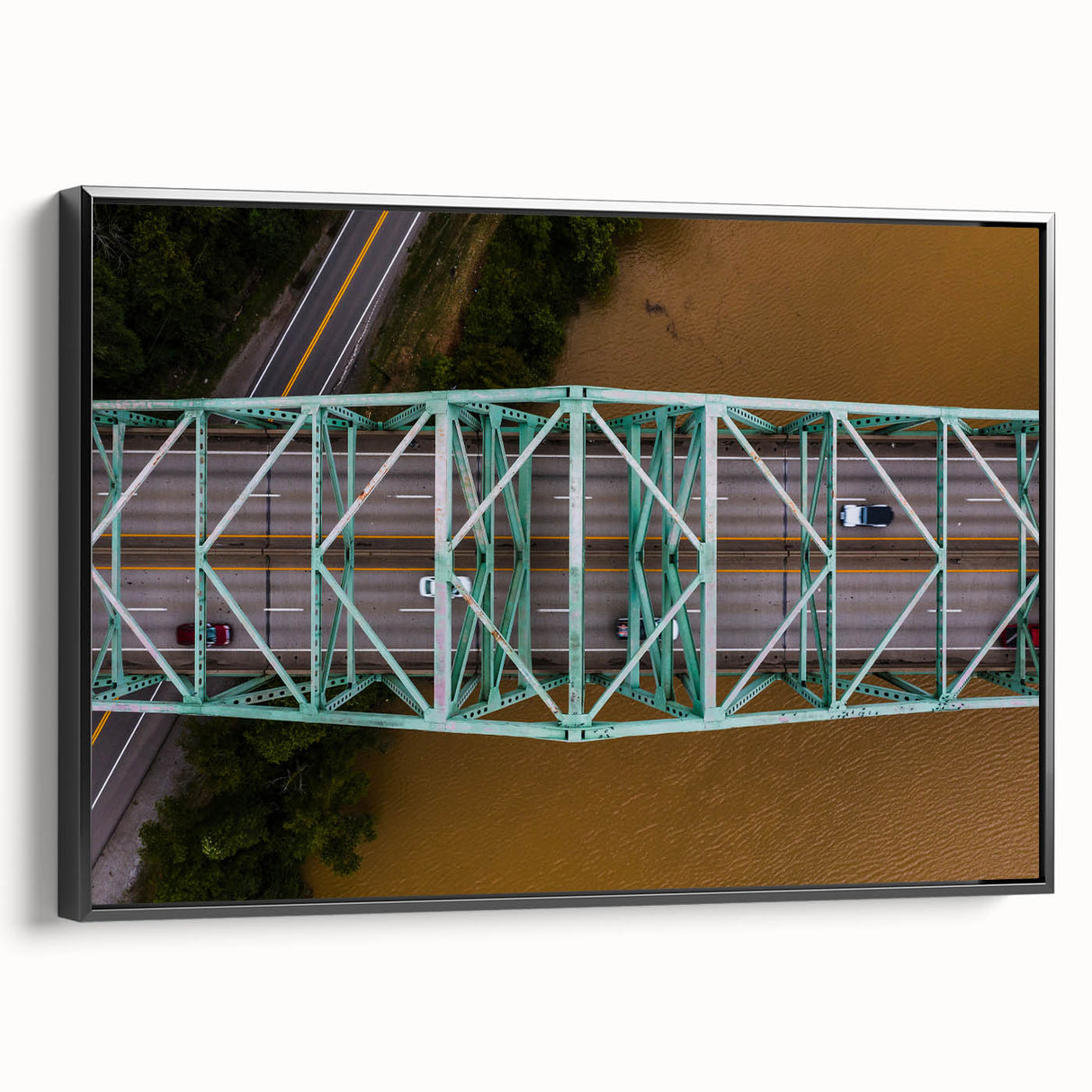 Black and white framed canvas of a vintage West Virginia landscape, ideal for bedroom wall decor.