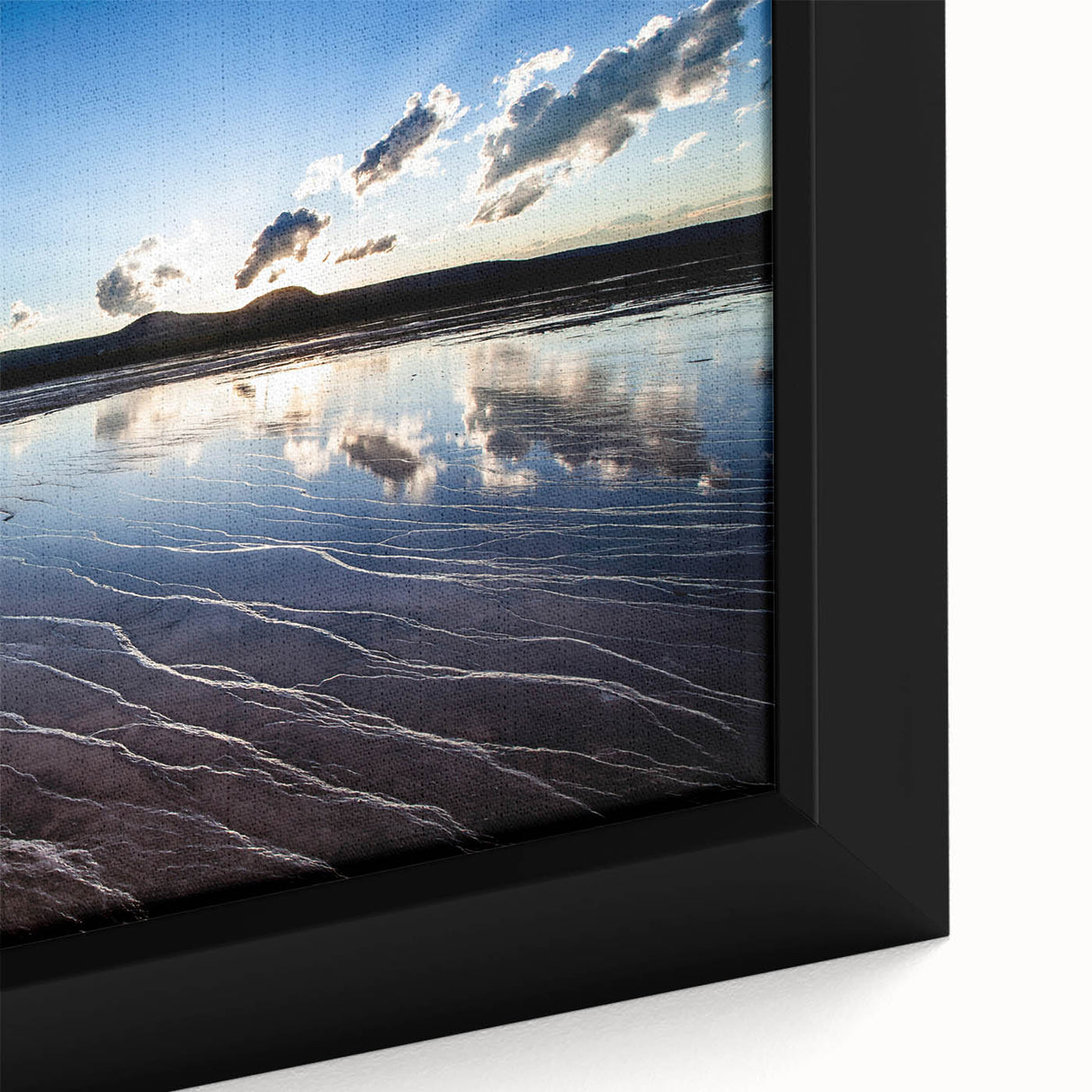 Framed canvas black wall art featuring a textured depiction of Yellowstone with vibrant colors, ideal for living room decor.