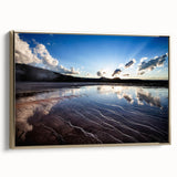 Framed canvas depicting Yellowstone landscape in vintage poster style, with muted earth tones, ideal for bedroom wall art.