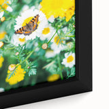 Extra large framed canvas depicting a textured, colorful abstract design on a black background, ideal for living room decor.