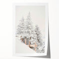 Winter-themed floral art on a rolled canvas print, featuring cool blue and white tones, suitable for dining room wall decor.