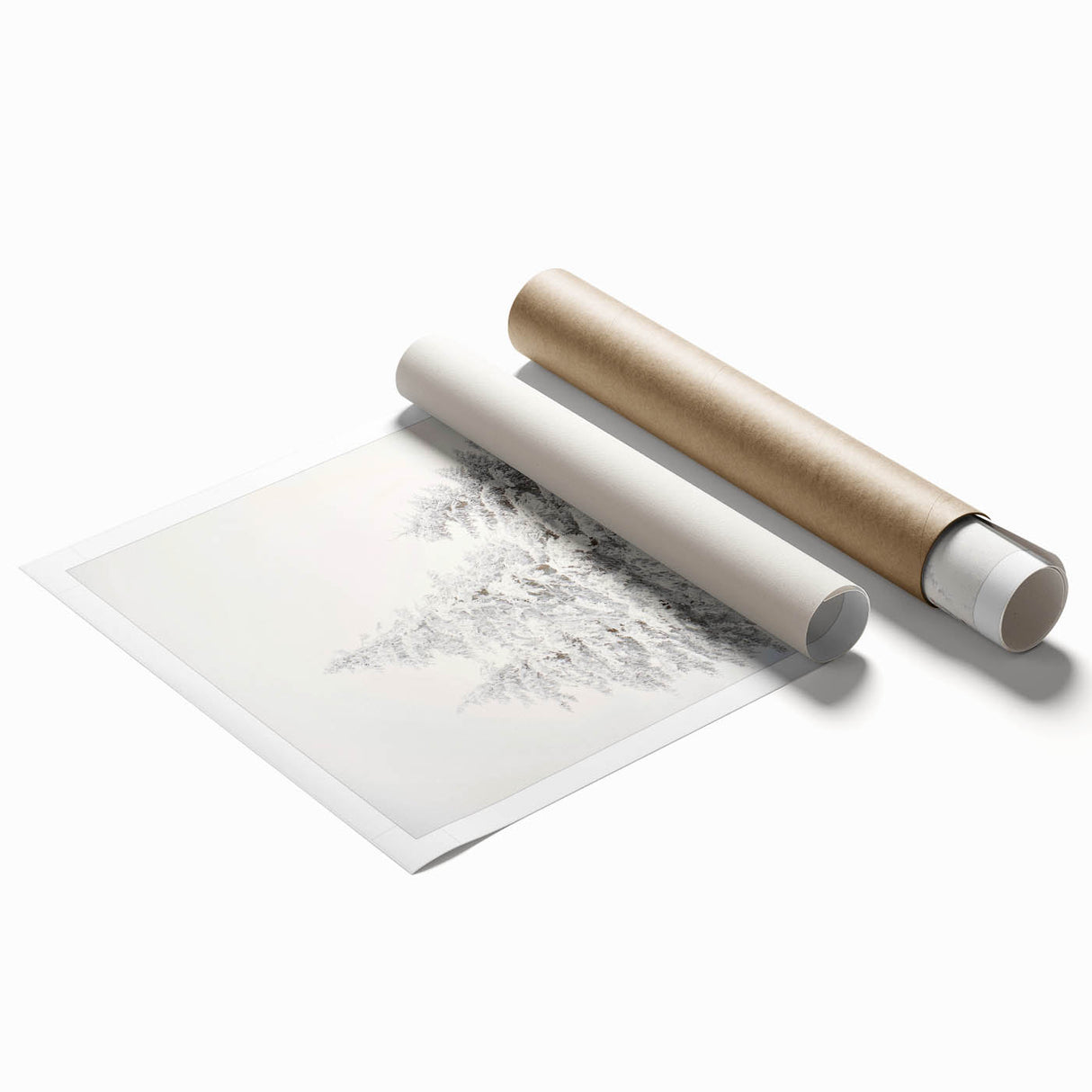 Winter-themed floral art on a rolled print, showcasing muted blue and white tones, ideal for classy bathroom wall art.