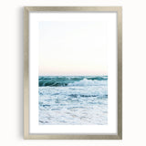 Textured abstract art print in silver frame, featuring soft gray and white tones, ideal for modern bedroom ambiance.