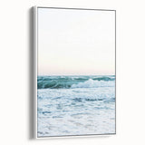 Vintage poster art of a summer scene on extra-large framed canvas, featuring colorful artwork against a black background.
