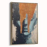 Framed canvas artwork showcasing an abstract figurative design with gold accents, displayed from a side view, ideal for modern home decor and art enthusiasts.