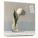 Abstract floral wall art displayed in a side view, showcasing vibrant colors on acrylic glass, perfect for modern home decor. Ideal for enhancing interior aesthetics.
