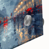 Close-up view of an abstract landscape wall art piece, showcasing vibrant colors and intricate textures on acrylic glass, perfect for modern home decor.