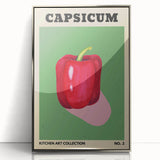 Mid-century modernist art featuring an array of fruits in vibrant colors on a silver-framed acrylic.