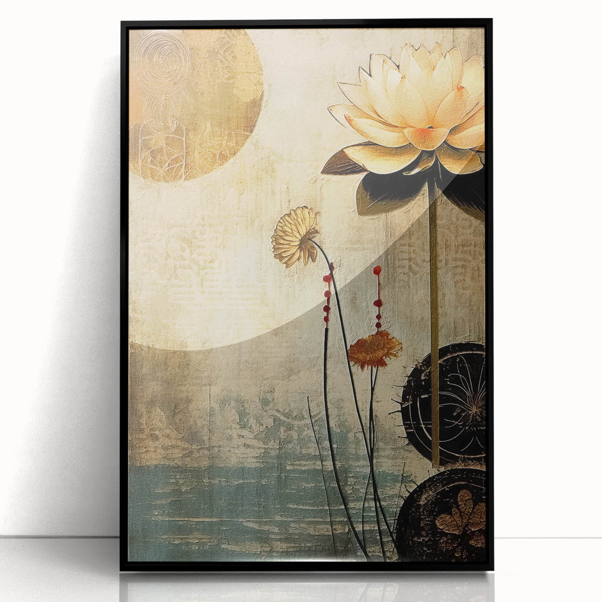 Elegant Lotus Living Room Wall Art - Modern Canvas & Framed Print