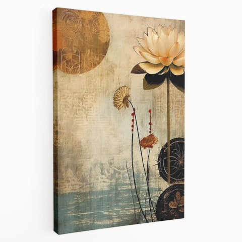 Elegant Lotus Living Room Wall Art - Modern Canvas & Framed Print