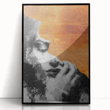 Abstract figurative art piece framed in black acrylic, showcasing vibrant colors and dynamic shapes, perfect for modern home decor and artistic expression.