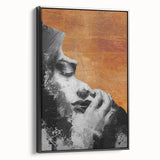 Framed abstract figurative canvas art with a sleek black side view, showcasing modern design elements ideal for contemporary home decor.