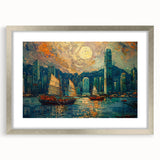 Abstract landscape wall art framed in silver with a mat, showcasing vibrant colors and dynamic shapes, perfect for modern home decor or office space enhancement.