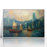 Framed abstract landscape wall art showcasing vibrant hues of blue, green, and white, designed to enhance modern home decor aesthetics. Ideal for living rooms or offices.