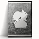 Minimalist Snow Hares Wall Art - Monochrome Animal Art Print