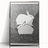 Minimalist Snow Hares Wall Art - Monochrome Animal Art Print