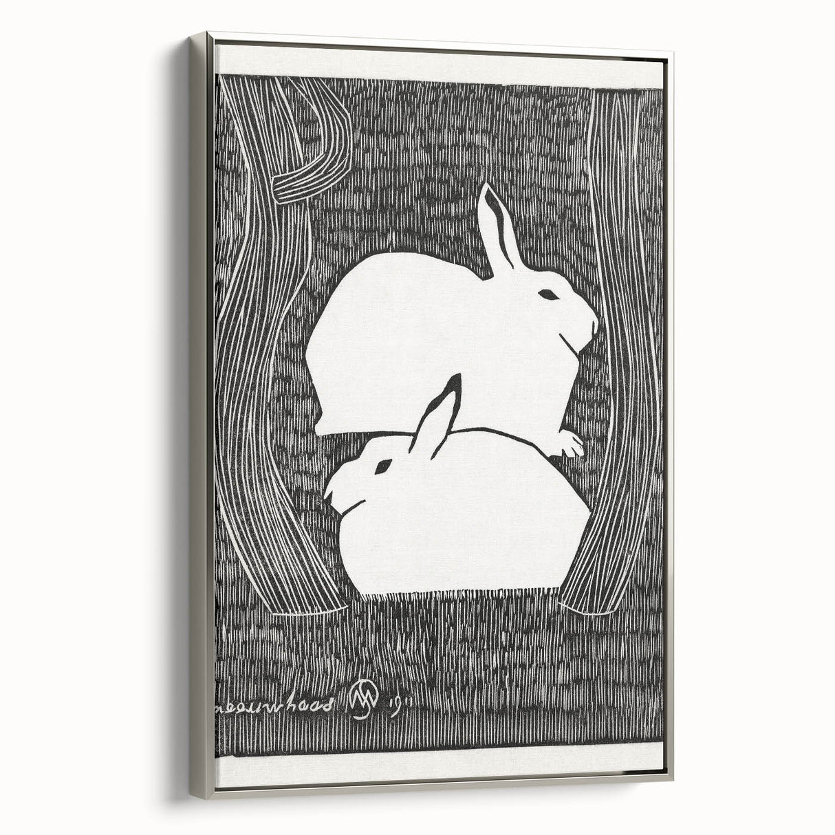 Minimalist Snow Hares Wall Art - Monochrome Animal Art Print