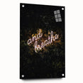 Large abstract wall art on acrylic glass depicting fall themes in warm orange and red tones, ideal for dining room decor.