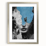 Abstract figurative artwork framed in silver with a mat, showcasing vibrant colors and dynamic shapes, perfect for modern home decor accents.