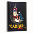 Black and white vintage poster art on framed canvas, depicting an elegant food and drinks scene.