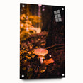 Large abstract wall art on acrylic glass depicting fall season tones, ideal for bedroom or dining room decor.