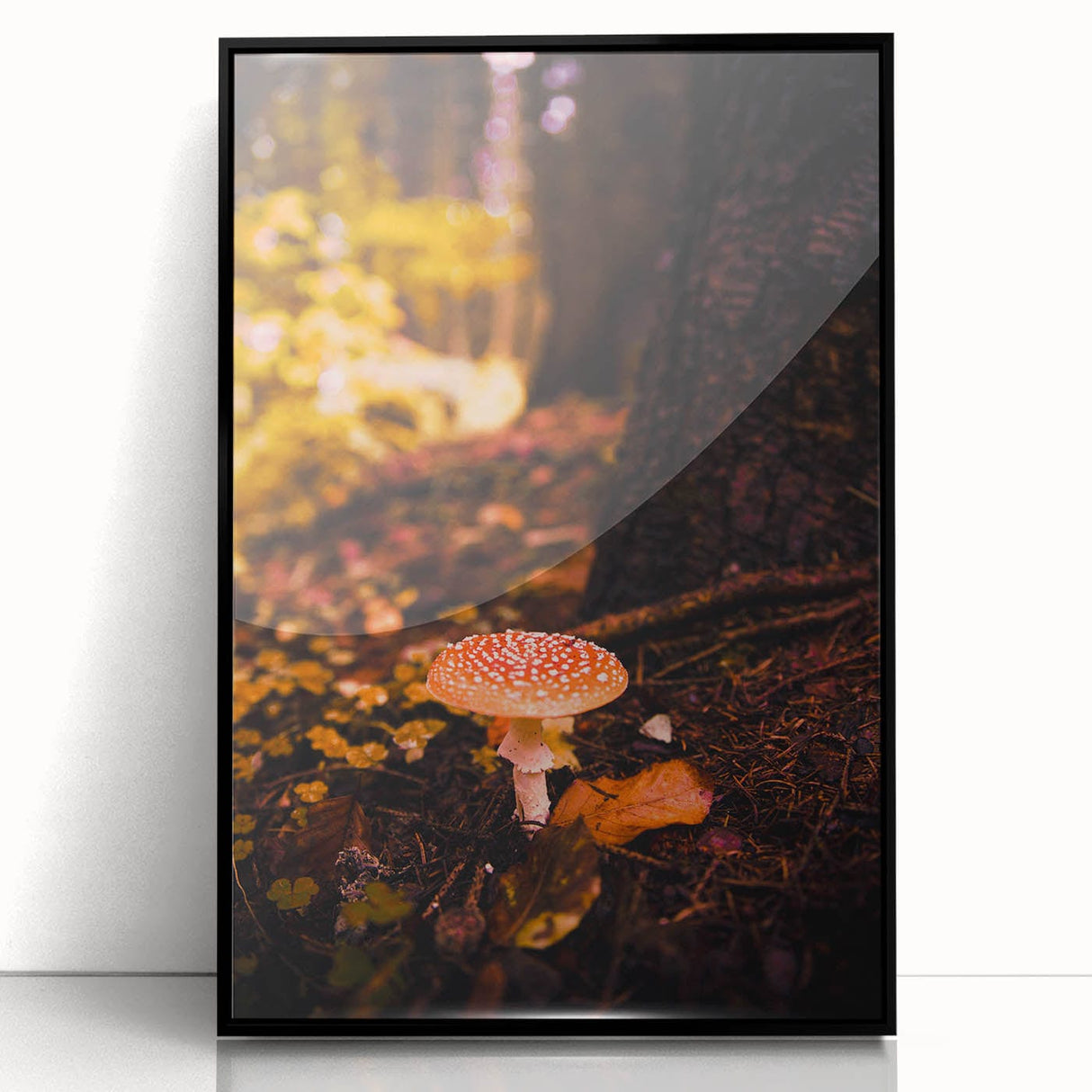 Large abstract wall art depicting fall themes in orange and brown hues on framed acrylic.