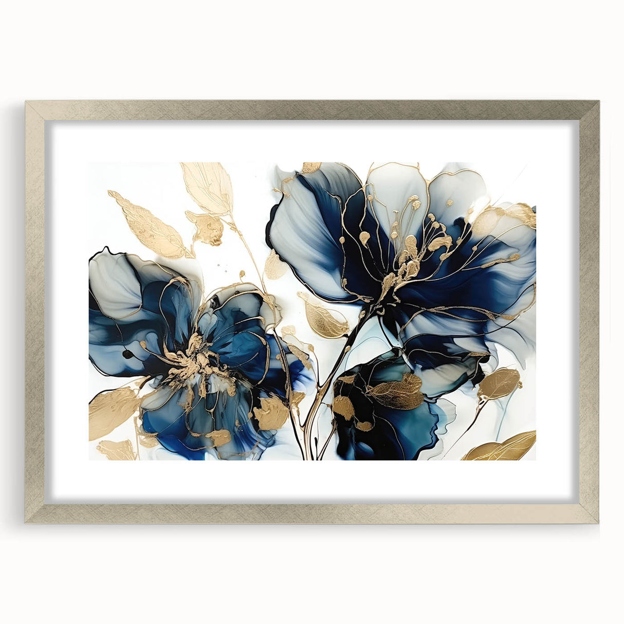 Elegant Blue Floral Living Room Wall Art - Modern Canvas Print