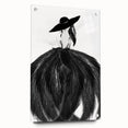 Abstract figurative acrylic artwork displayed from a side view, featuring vibrant colors and dynamic shapes, secured with decorative pins on a glass surface.