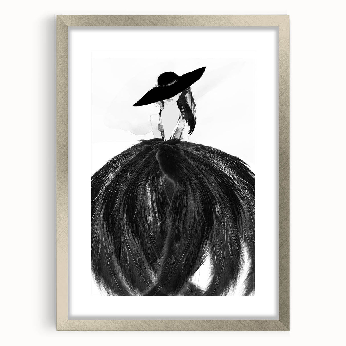 Abstract figurative artwork in a silver frame with matting, showcasing modern artistic design and intricate details, perfect for home decor and enhancing interior aesthetics.