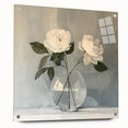 Abstract floral wall art design displayed in a side view, featuring vibrant colors and intricate patterns, mounted with pins on a clear acrylic glass surface, perfect for modern decor.
