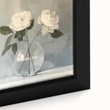 Close-up of a framed abstract floral wall art piece, showcasing vibrant colors like pink, green, and blue on a textured canvas, perfect for modern decor.