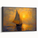 Framed abstract landscape wall art in black frame, showcasing vibrant colors and dynamic shapes, ideal for modern home decor. Side view emphasizes its elegant design.