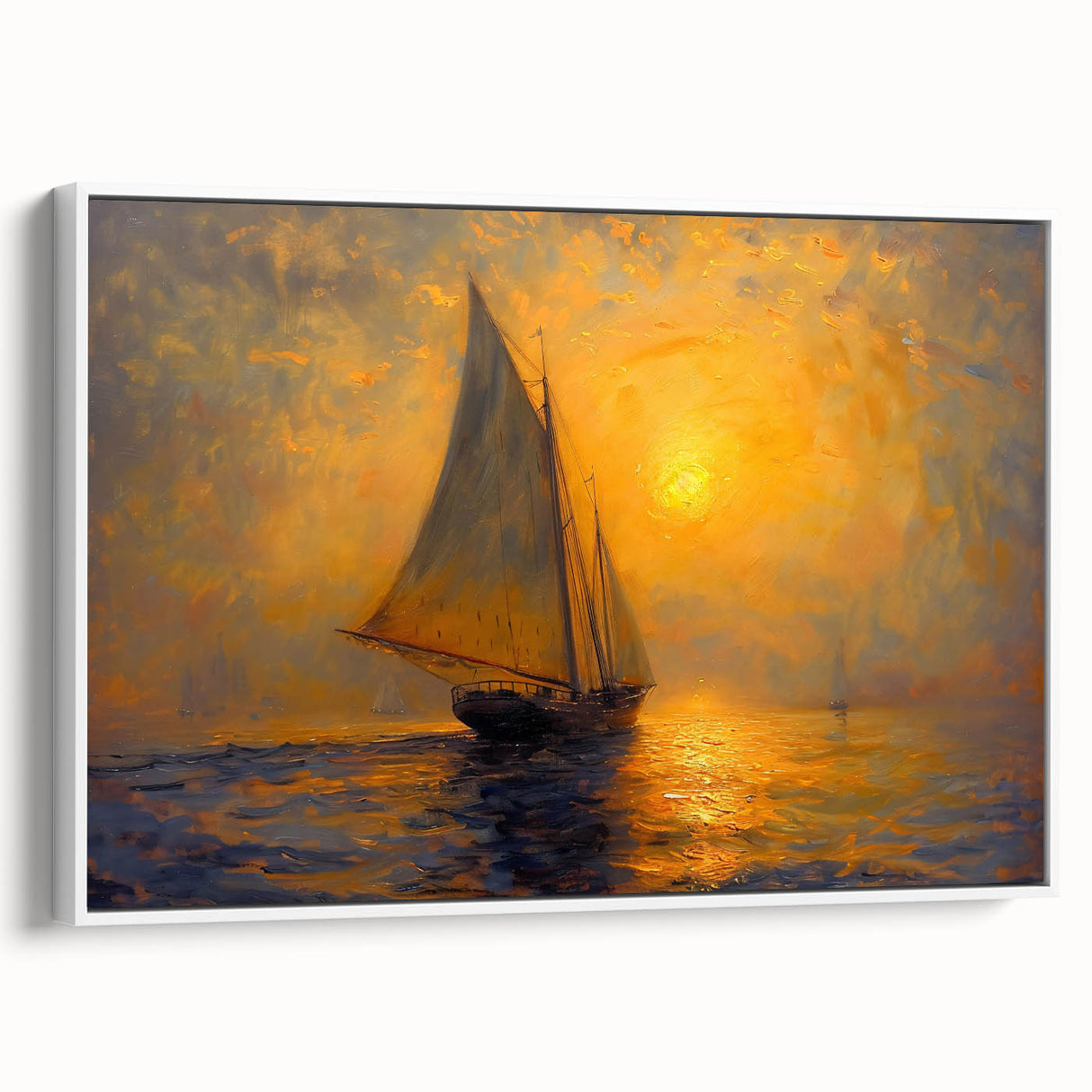 Framed canvas wall art featuring an abstract landscape design with soft beige and blue tones, showcased from a white side view, ideal for modern home decor.