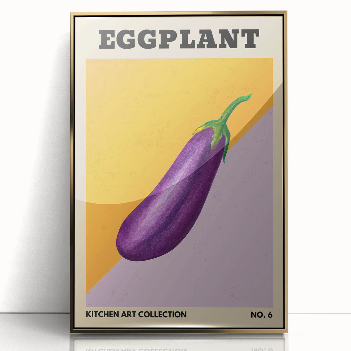 Large art print of colorful fruits arranged abstractly on a gold framed acrylic, ideal for modern kitchen decor.