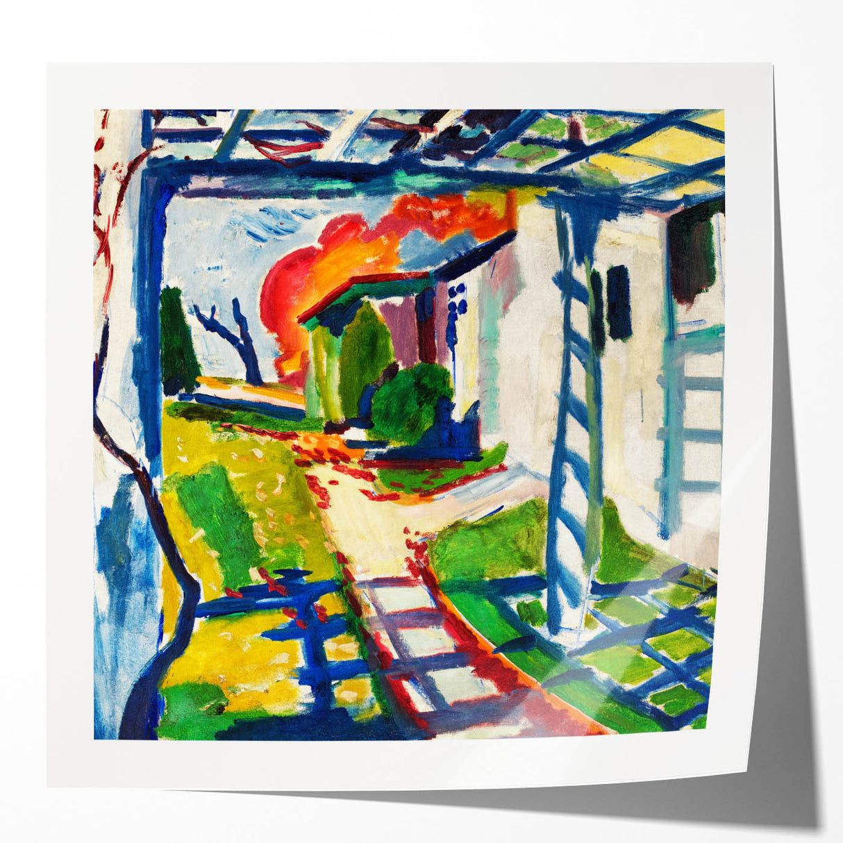 Modernist Garden Scene - Vibrant Wall Art of Grape Arbor and Sunlight