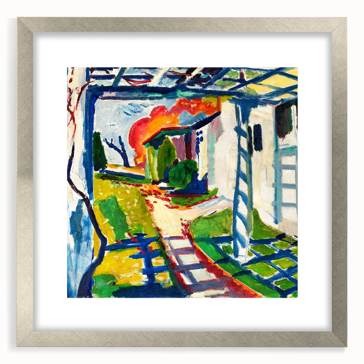 Modernist Garden Scene - Vibrant Wall Art of Grape Arbor and Sunlight