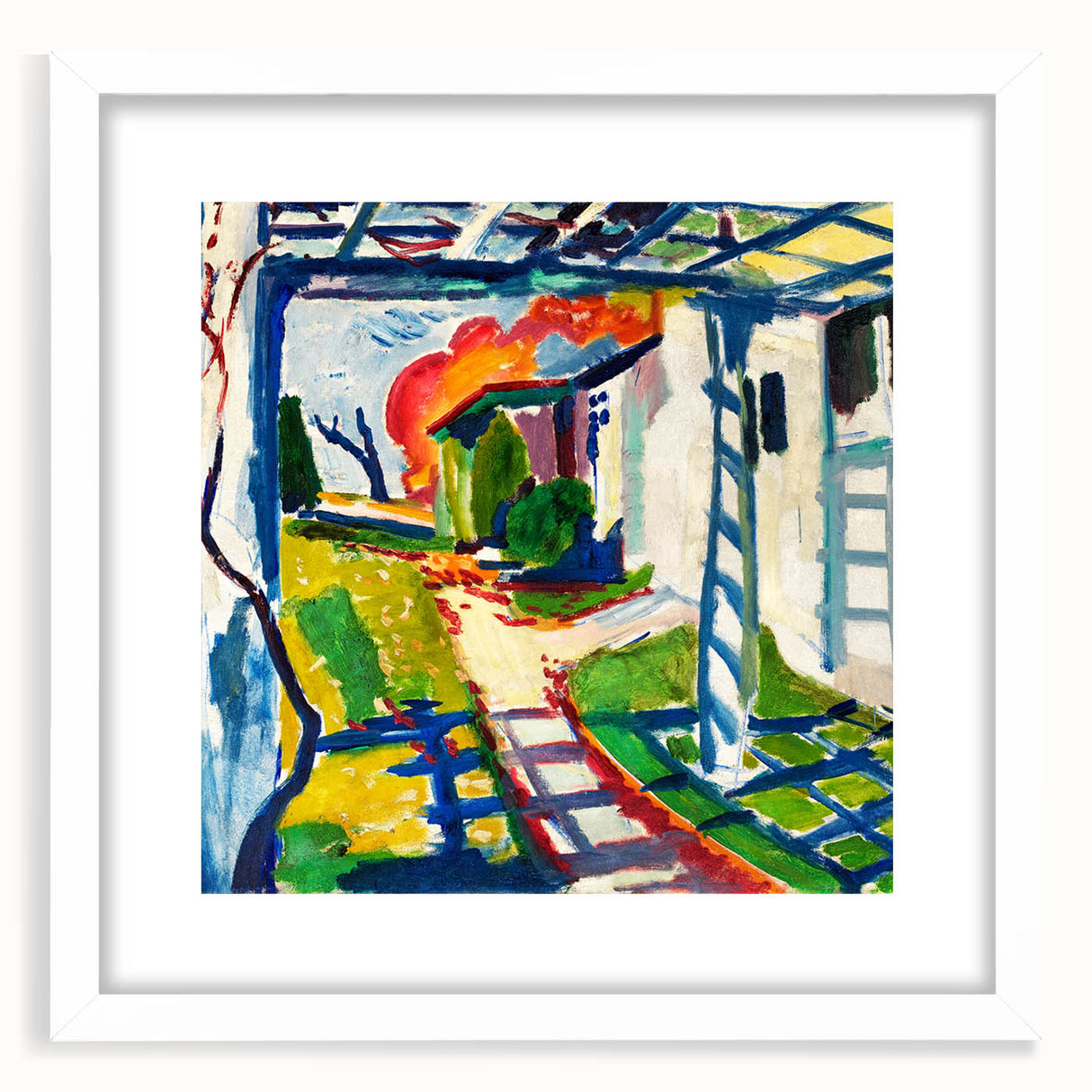 Modernist Garden Scene - Vibrant Wall Art of Grape Arbor and Sunlight