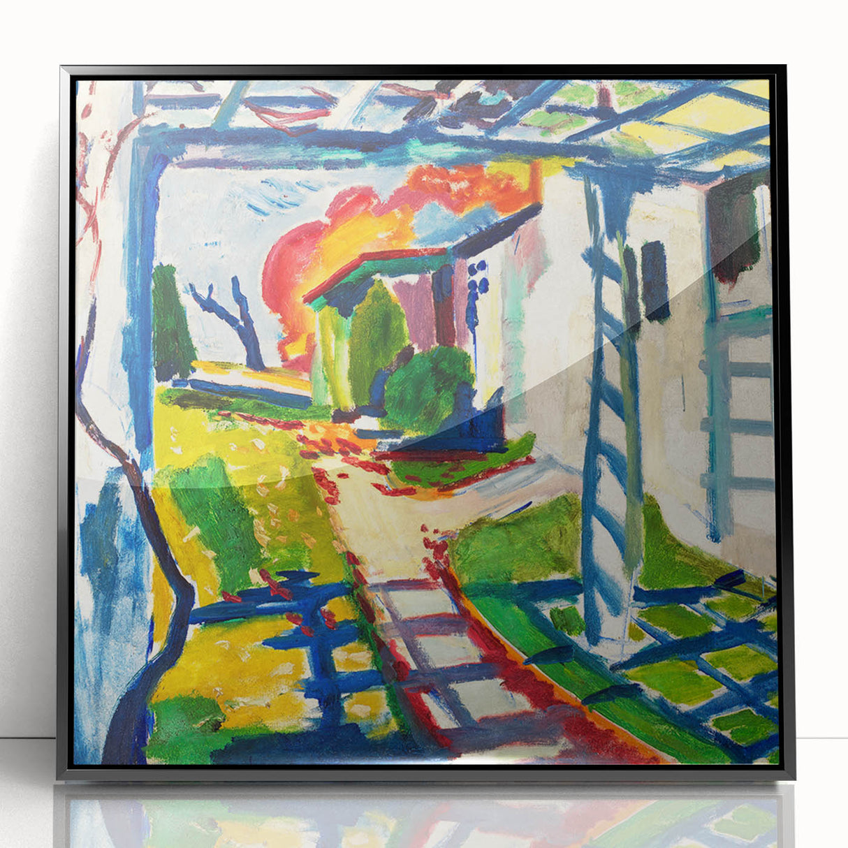 Modernist Garden Scene - Vibrant Wall Art of Grape Arbor and Sunlight