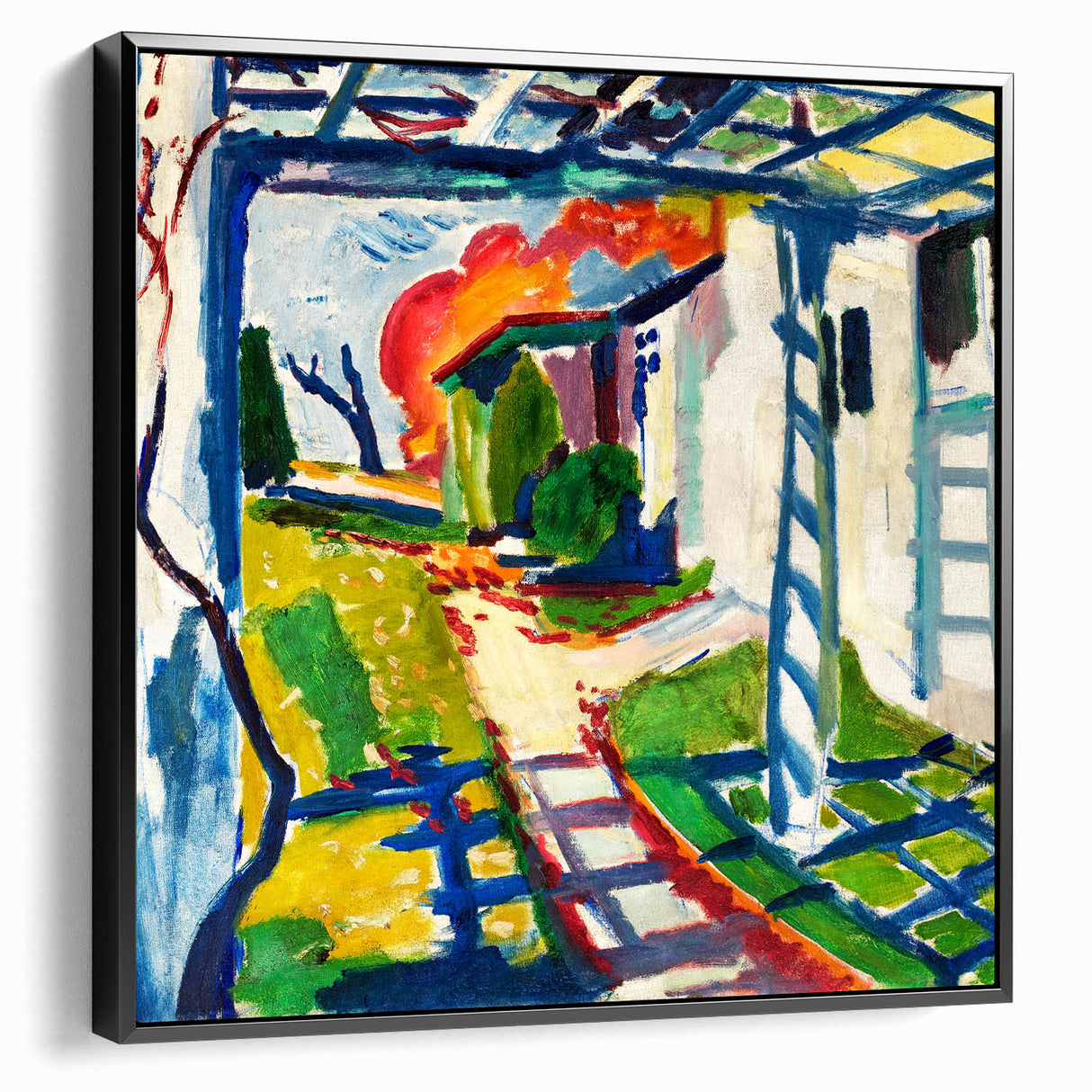 Modernist Garden Scene - Vibrant Wall Art of Grape Arbor and Sunlight