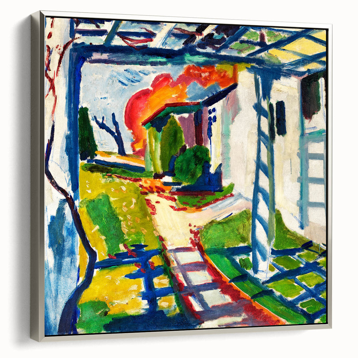 Modernist Garden Scene - Vibrant Wall Art of Grape Arbor and Sunlight