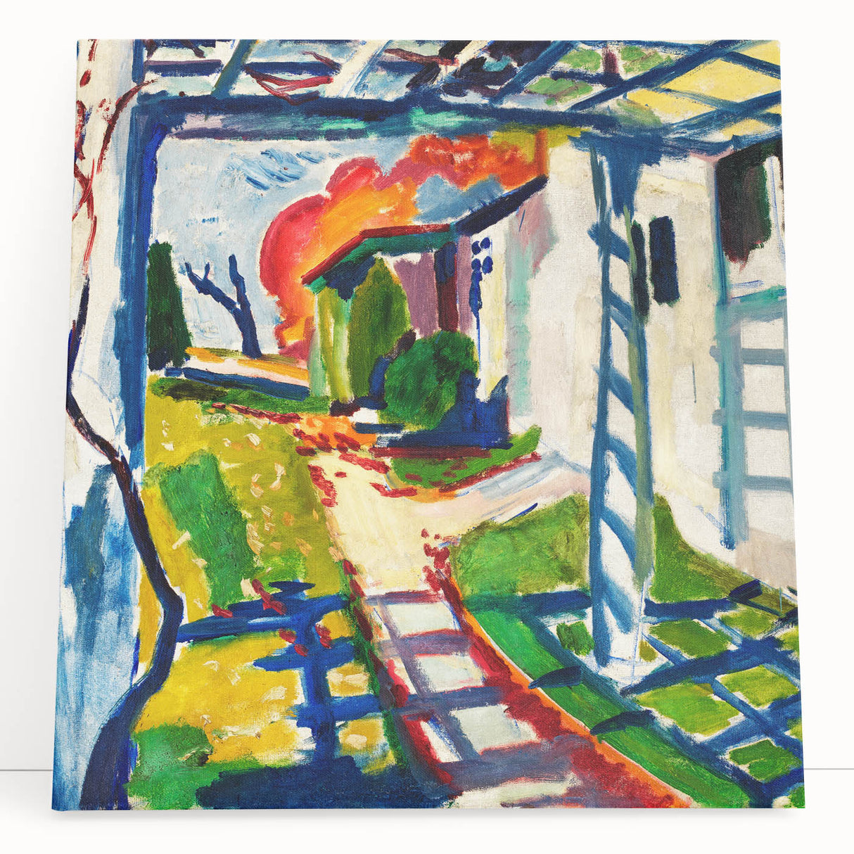 Modernist Garden Scene - Vibrant Wall Art of Grape Arbor and Sunlight
