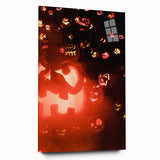 Large abstract wall art depicting autumn leaves in red and orange hues on acrylic glass.
