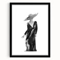 Abstract figurative artwork framed in sleek black matting, showcasing vibrant colors and dynamic shapes, ideal for modern interior decor and art enthusiasts.