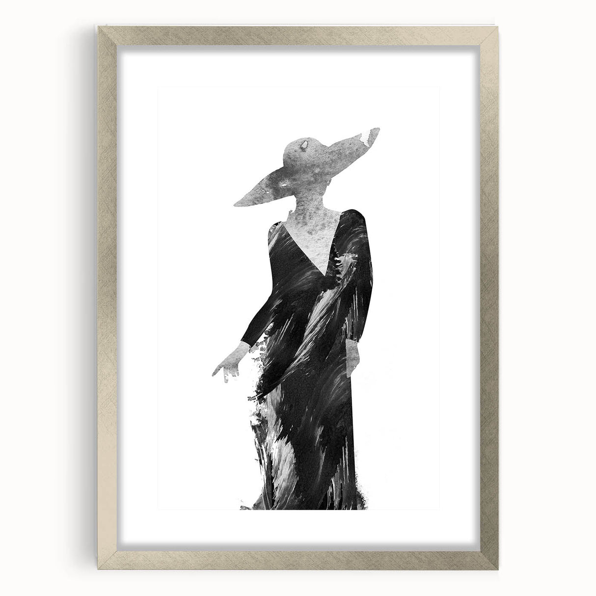 Abstract figurative art frame with a silver finish and a mat, showcasing a modern design that enhances any contemporary decor. Perfect for living rooms or art galleries.