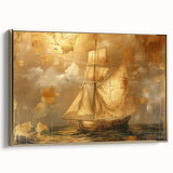 Framed abstract landscape wall art showcasing a serene gold and neutral color palette, perfect for modern home decor. Side view highlights its elegant framing and artistic depth.