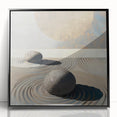 Framed minimalist abstract wall art in black acrylic, featuring geometric patterns and a sleek design, perfect for modern home decor or office spaces.