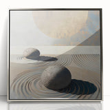 Framed abstract minimalist wall art in silver acrylic, showcasing a sleek design with soft shapes and neutral tones, ideal for modern decor.